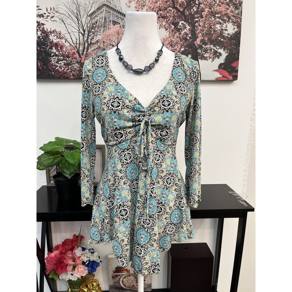 JTB Women’s Tunic Top Blouse Size S Paisley V Neck 3/4 Sleeve Asymmetrical